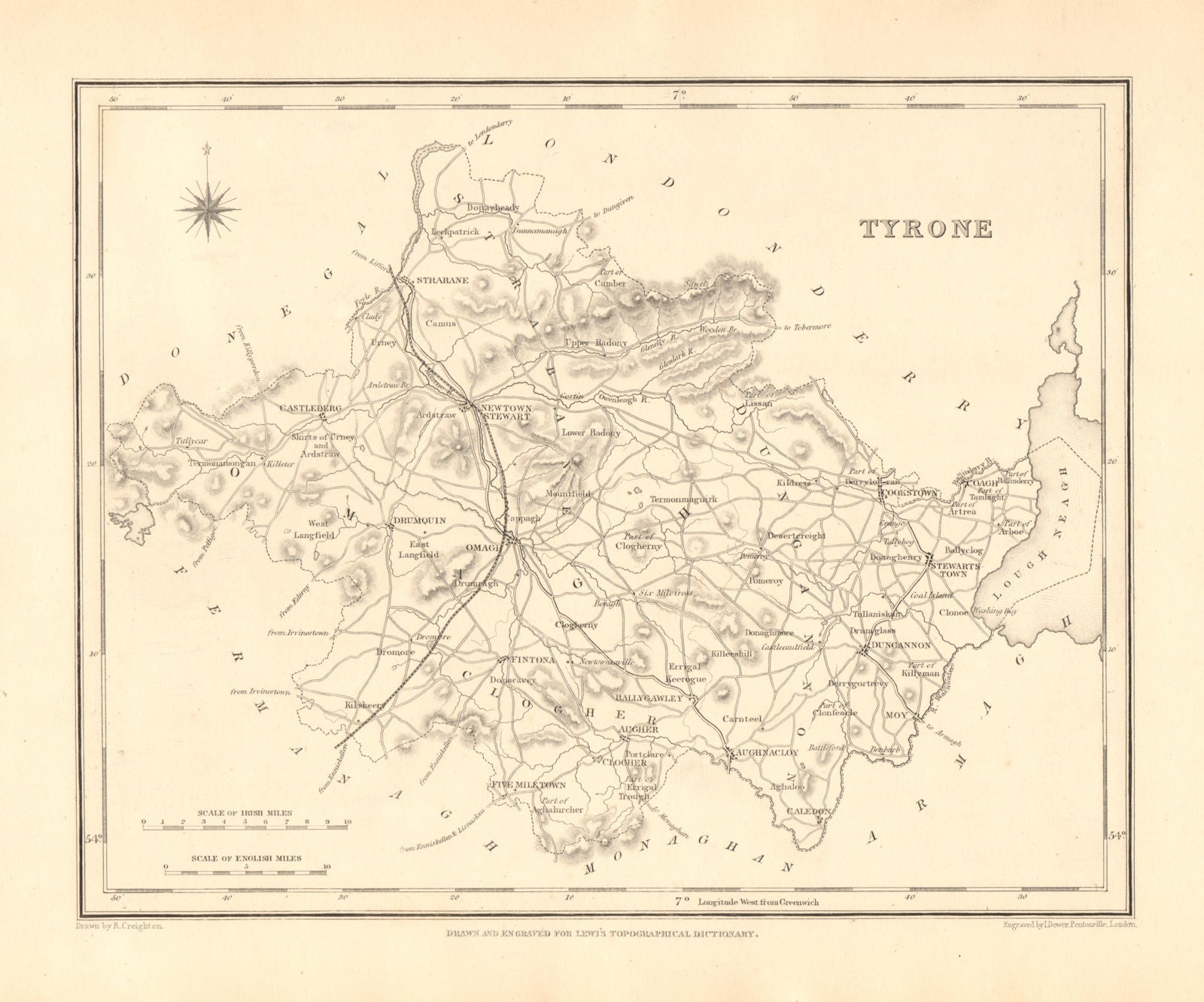 COUNTY TYRONE antique map for LEWIS by CREIGHTON & DOWER - Ulster 1846 old
